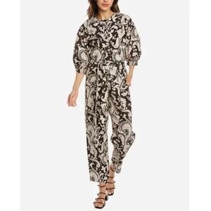 REBECCA TAYLOR Paisley Jumpsuit Scroll Paisley Espresso Belted Brown Medium